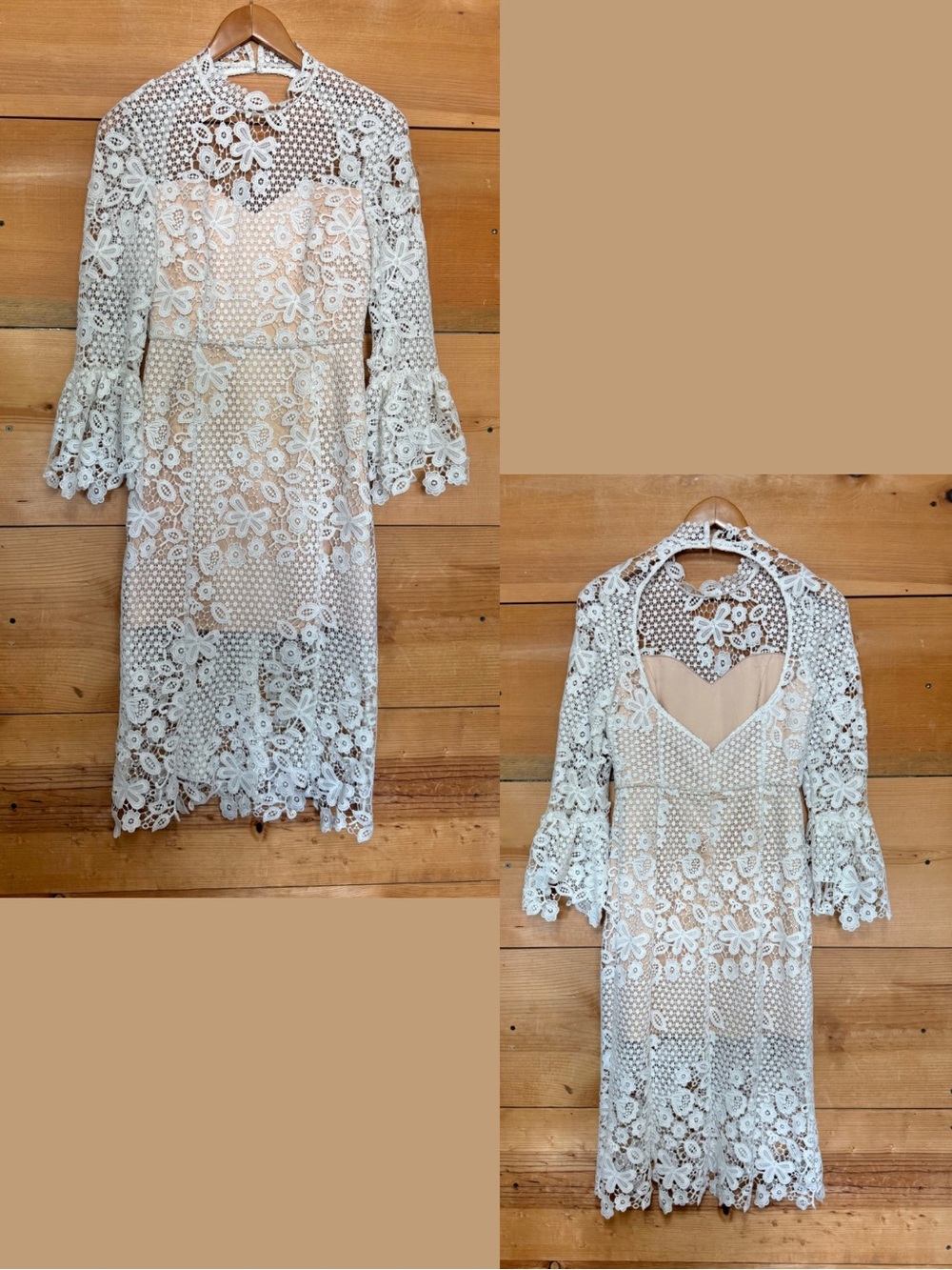 Free people sweetheart trumpet sleeve lace eyelet dress high neck open back